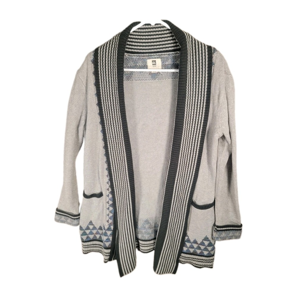 QSW Quiksilver Cardigan Womens XS Gray Cotton Southwestern Aztec Shawl Sweater